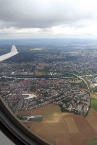 View from aircraft of a portion of Frankfurt.