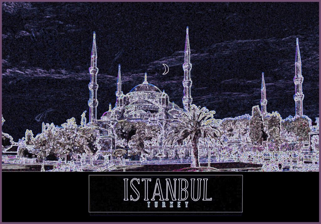 Blue Mosque, Istanbul, Turkey. Photo taken by Eve in 2013 and stylized in Photoshop.
